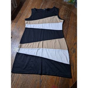 XL Cheslen Sleeveless Colorblock Tan White Black Mini Dress